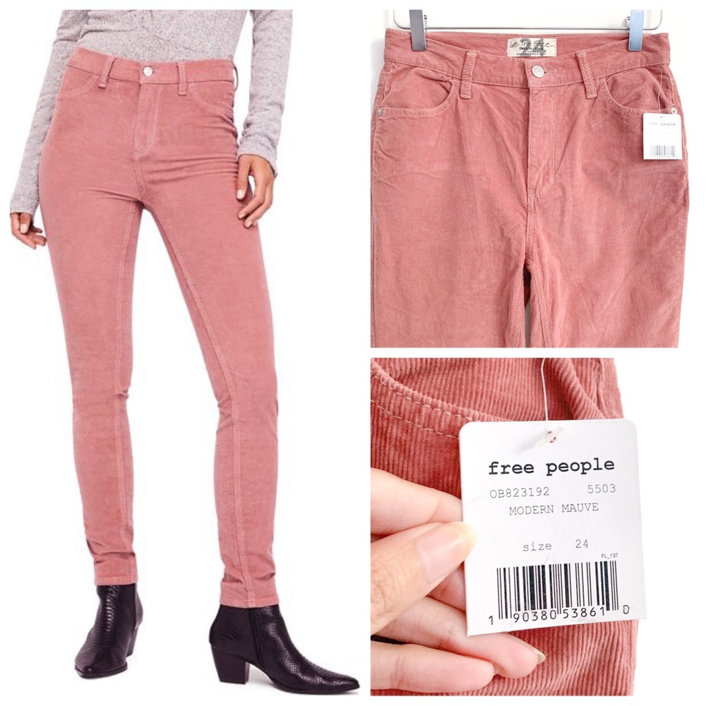 NWT Free People Skinny Modern Corduroy Pants - Size 24 | Modern Mauve